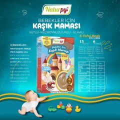 NATURPY SÜTLÜ KEÇİBOYNUZLU VE ELMALI KAŞIK MAMASI 200 GR 6 TAHILLI +13 VİTAMİN + 6 MİNERAL