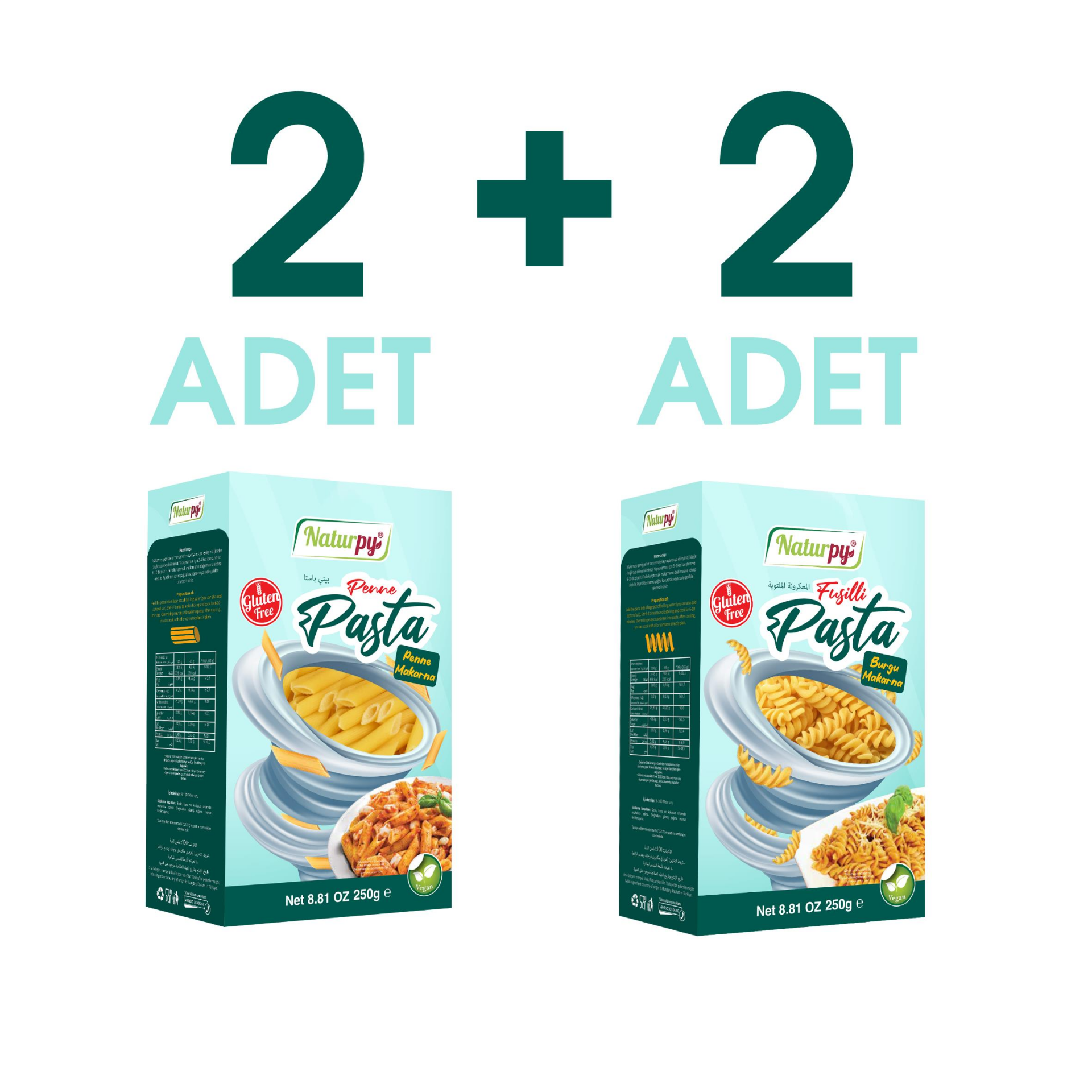 Naturpy Glutensiz Boru-Burgu Makarna (Penne-Fusilli) 250 Gr. x 2+2 ADET