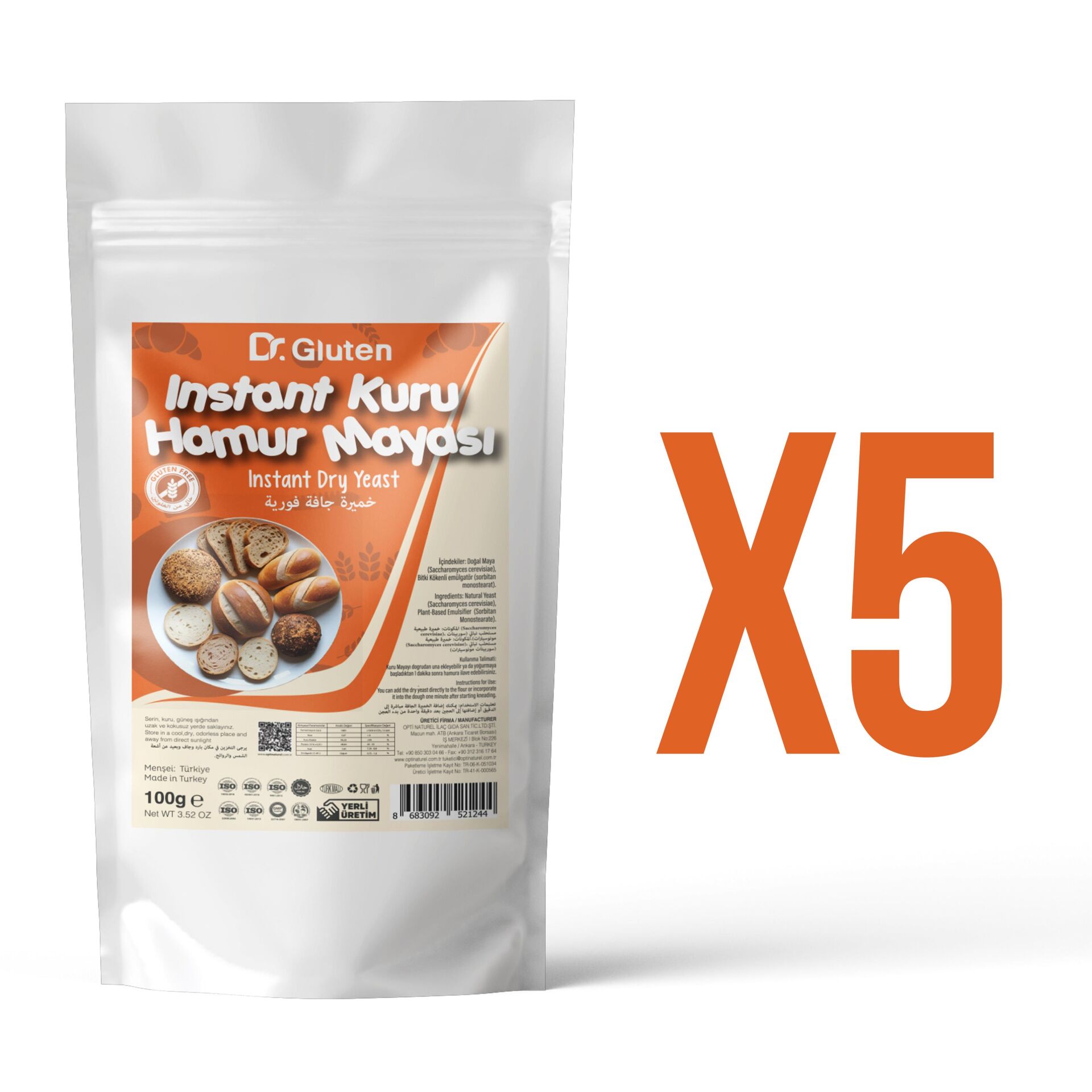 DR. GLUTEN GLUTENSİZ İNST.KURU HAMUR MAYASI 100 GR* 5 Li