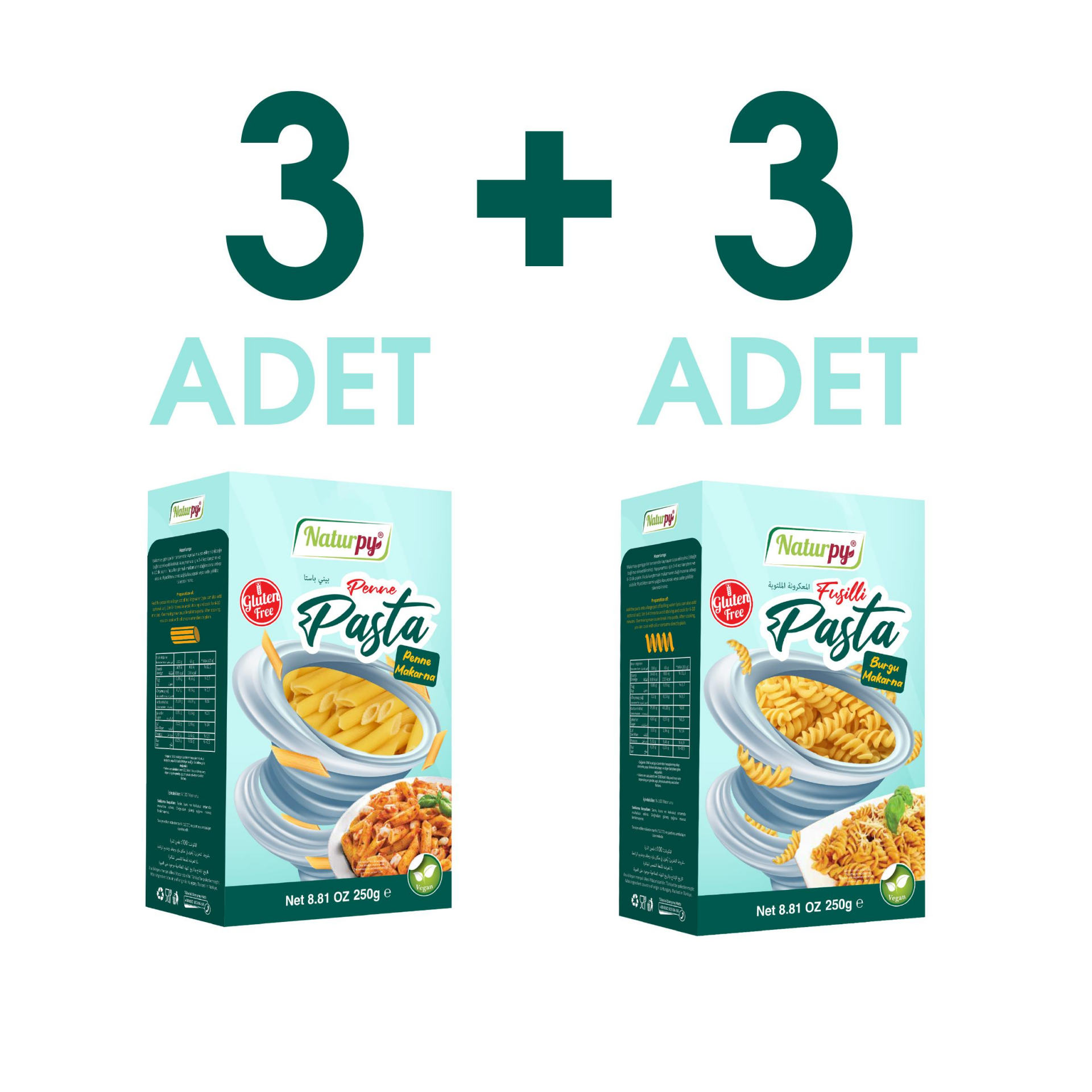 Naturpy Glutensiz Boru-Burgu Makarna (Penne-Fusilli) 250 Gr. x 3+3 ADET