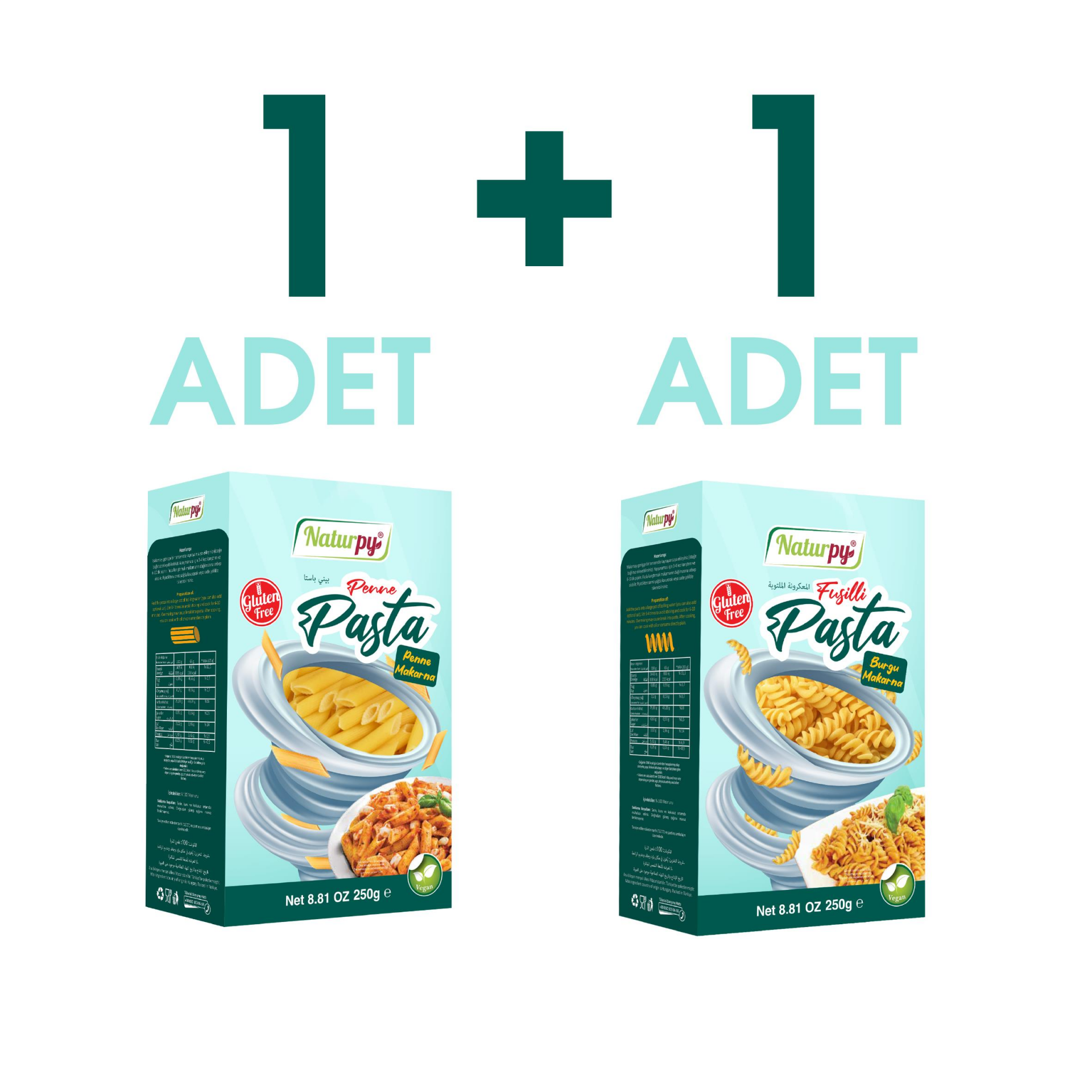 Naturpy Glutensiz Boru-Burgu Makarna (Penne-Fusilli) 250 Gr. x 1+1 ADET