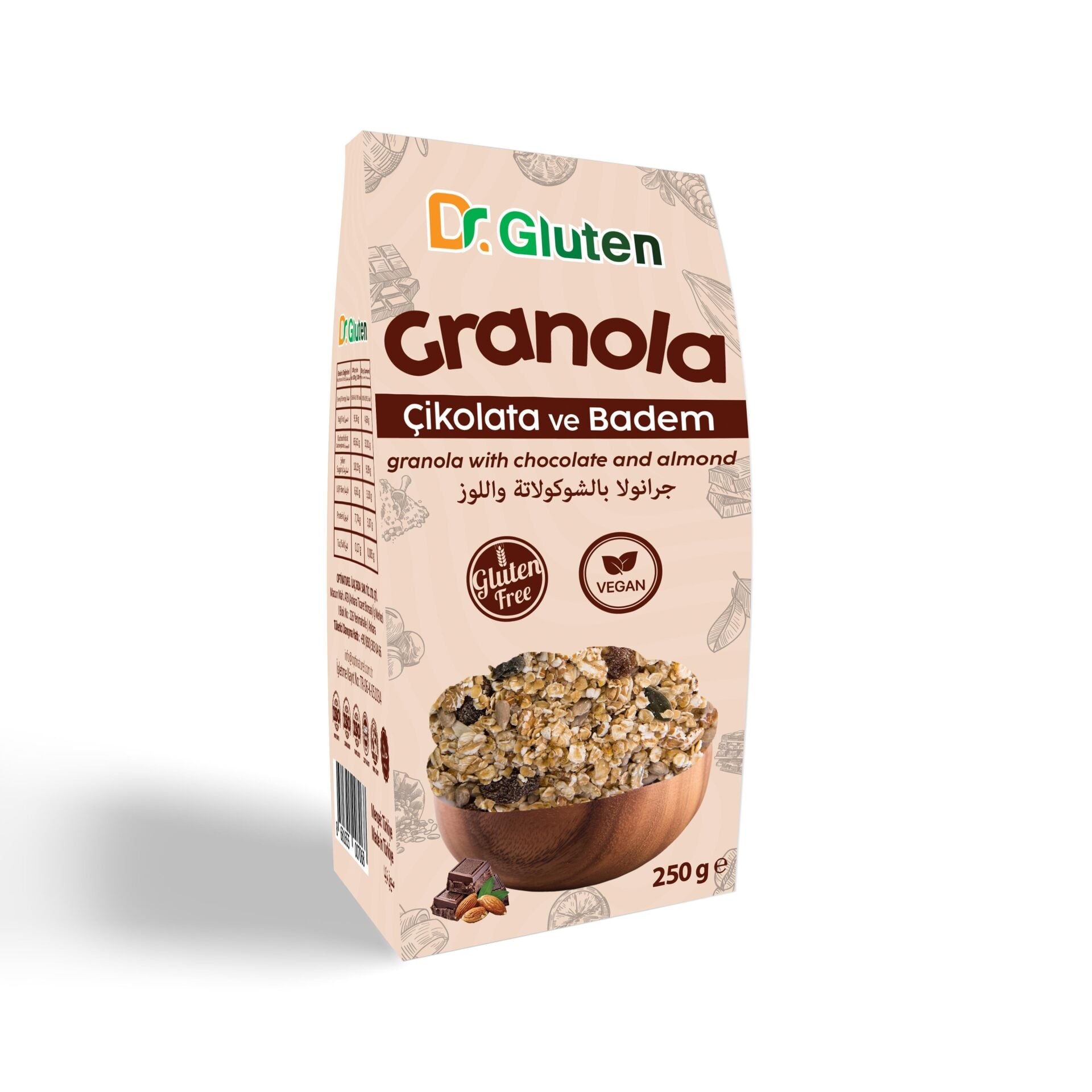 DR GLUTEN GLUTENSİZ GRANOLA ÇİKOLATA-BADEM 250 GR