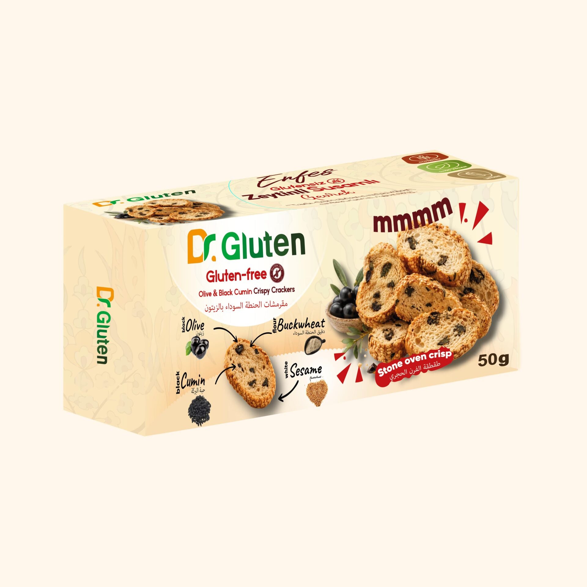 DR GLUTEN ZEYTİNLİ - ÇÖREKOTLU ÇITIR GEVREK 50 GR